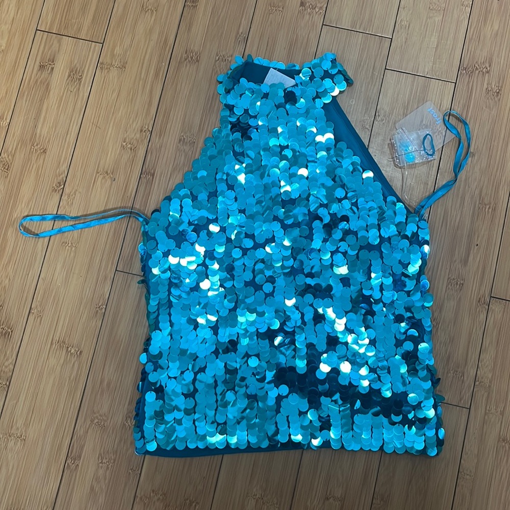 Turquoise blue sequin top, size L (fits like S/M)